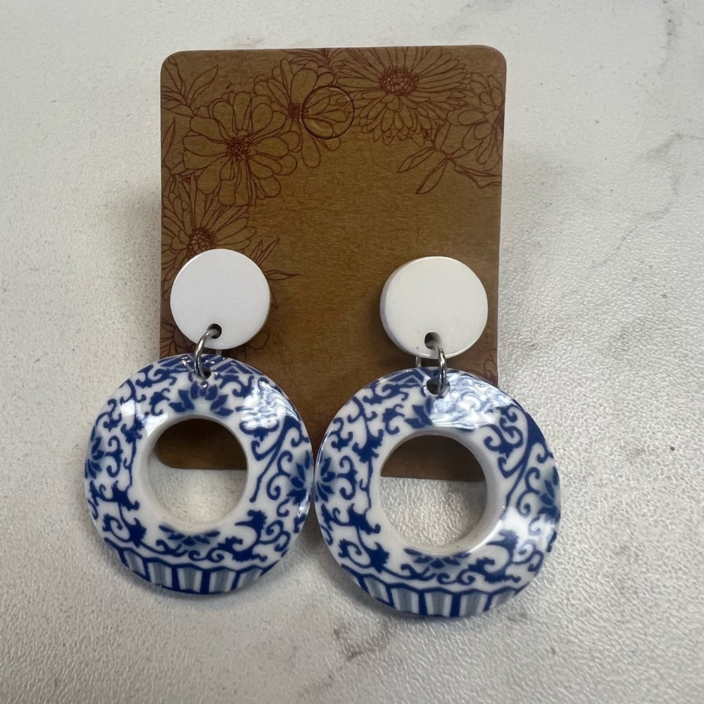 Blue and white earrings